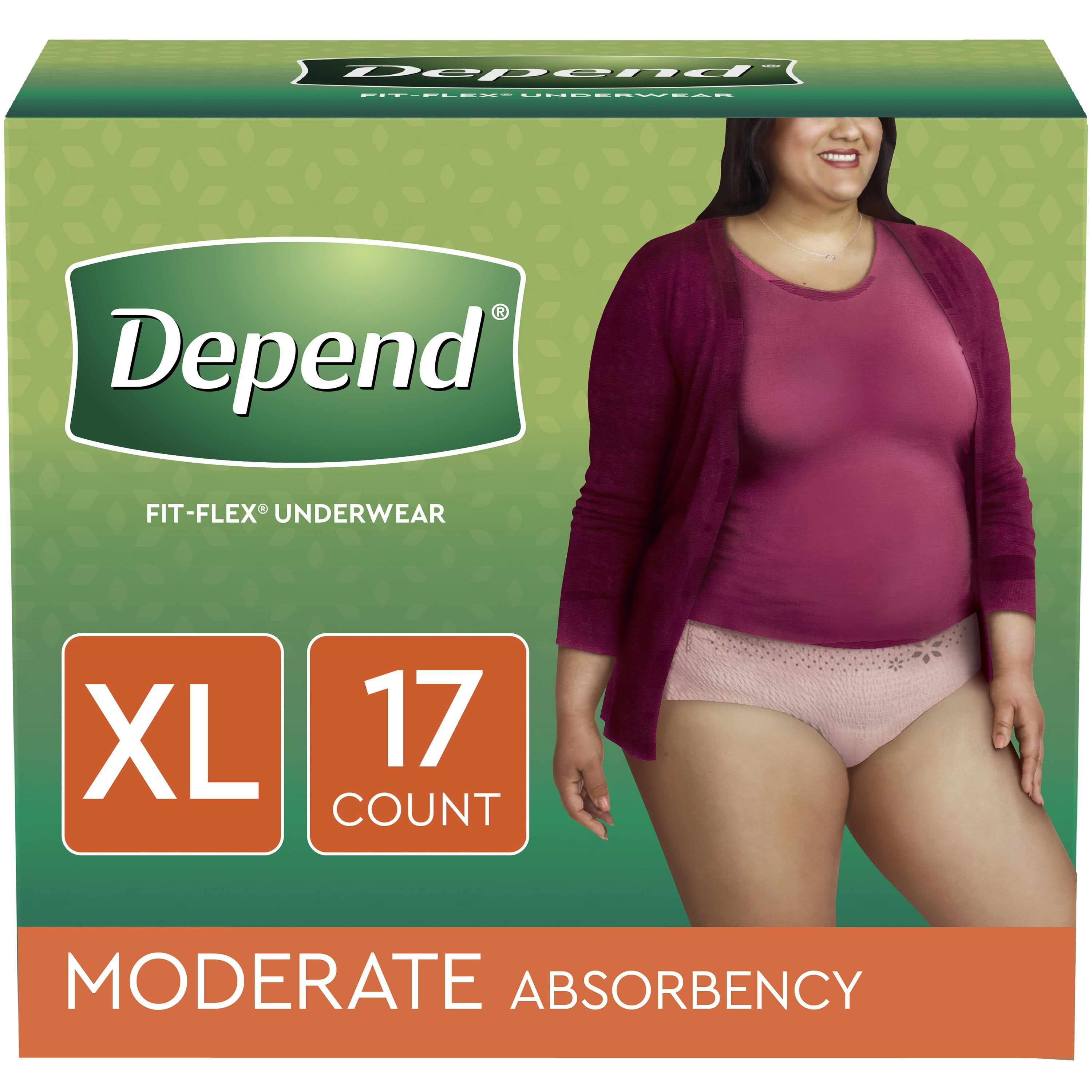 Depend FIT-FLEX Incontinence Underwear for Women, Moderate Absorbency, XL,  17 Ct