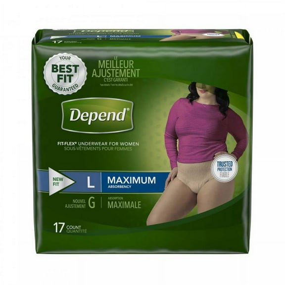 Depend FIT-FLEX Underwear for Women, Maximum Absorbency, Large, 17 Count