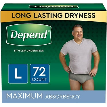 Depend FIT-Flex Incontinence Underwear for Men, Maximum Absorbency, Grey, Large, 72 Count