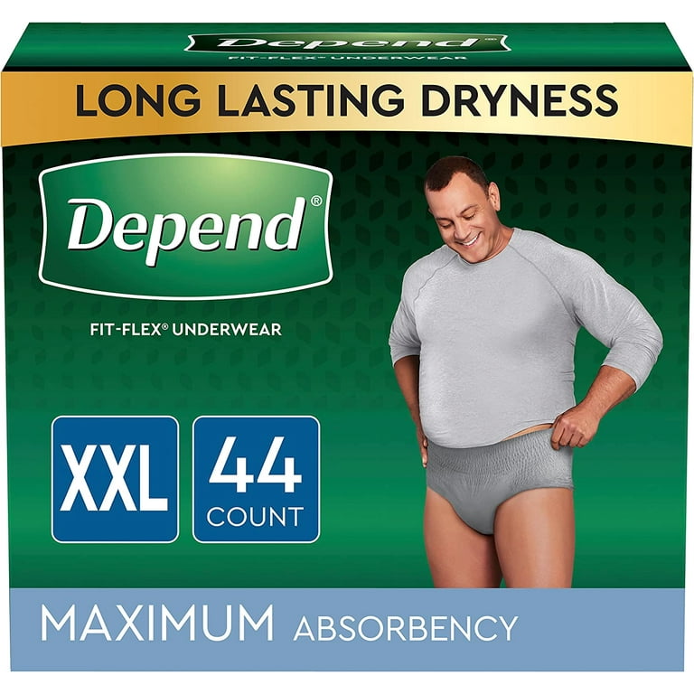 Depend Fit-Flex Adult Incontinence Underwear for Men, Disposable, Maximum  Absorbency, XX-Large, Grey, 44 Count (2 Packs of 22) (Packaging May Vary)