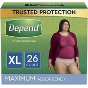 Depend Fit-Flex Adult Incontinence Underwear for Women, Disposable, Maximum Absorbency, X-Large, Blush, 26 Count