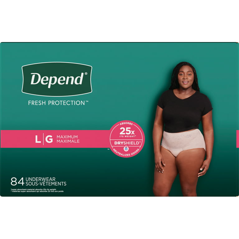 Depend FIT-FLEX Incontinence Underwear for Women, Disposable, Maximum  Absorbency, Large, Blush, 52 Count (2 Packs of 26) (Packaging May Vary)