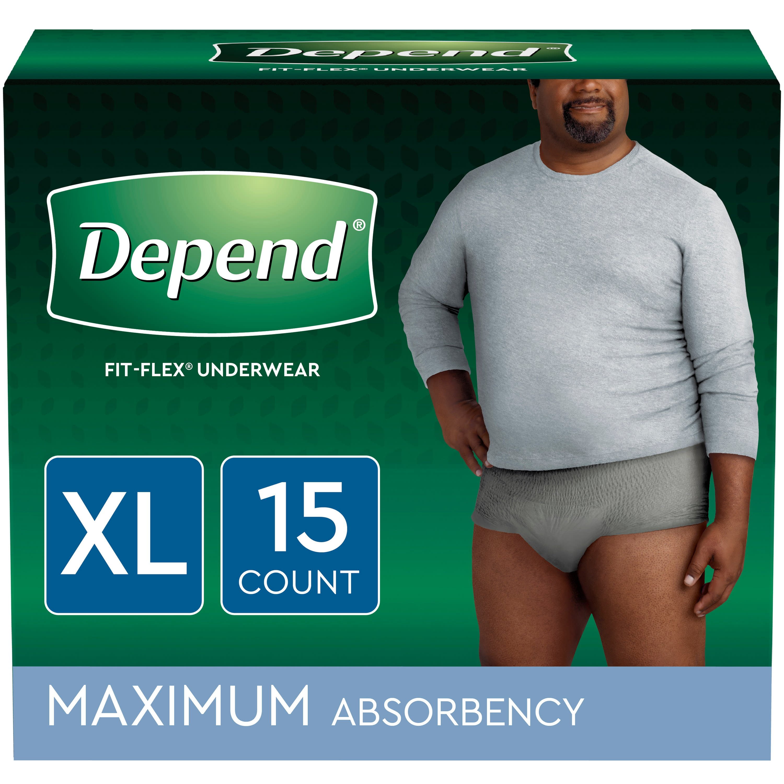 Depend Fit-Flex Incontinence Underwear for Men, Maximum Absorbency, Extra-Large, Grey, 15 Count(Pack of 4 | Total of 60 ct)