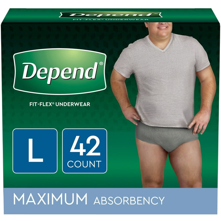 Depend Fit-Flex Incontinence Underwear for Men, Maximum Absorbency, Large,  Grey, 42 Count