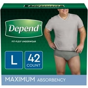 Depend Fit-Flex Incontinence Underwear for Men, Maximum Absorbency, Large, Grey, 42 Count
