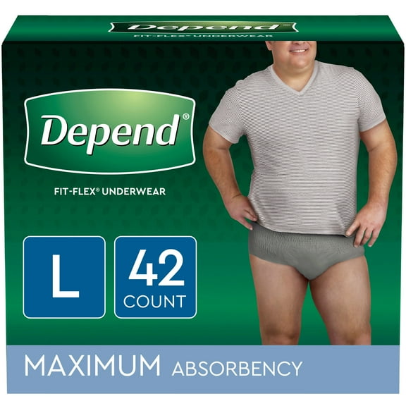 Depend Fit-Flex Incontinence Underwear for Men, Maximum Absorbency, Large, Grey, 42 Count