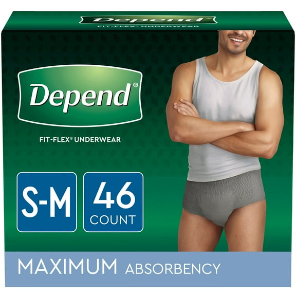 Depend Fit-Flex Incontinence Underwear for Men, Maximum Absorbency, Small/Medium, Grey, 46 Count