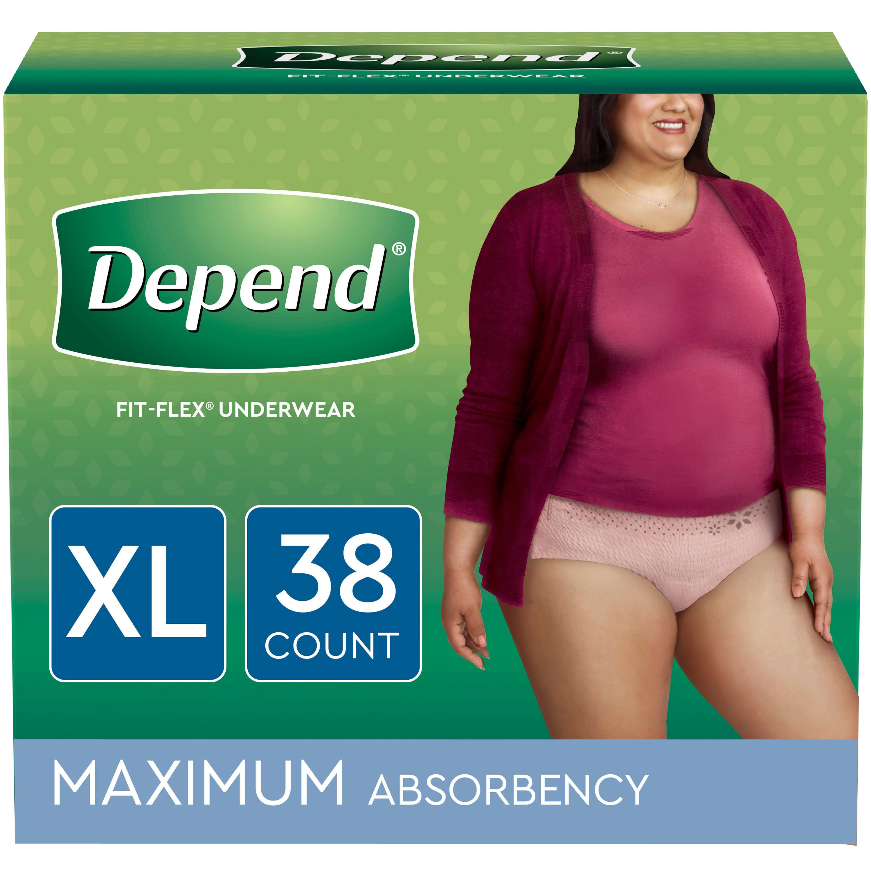 Depend Fit-Flex Incontinence Underwear for Women, Maximum Absorbency, Extra-Large, Light Pink, 38 Count
