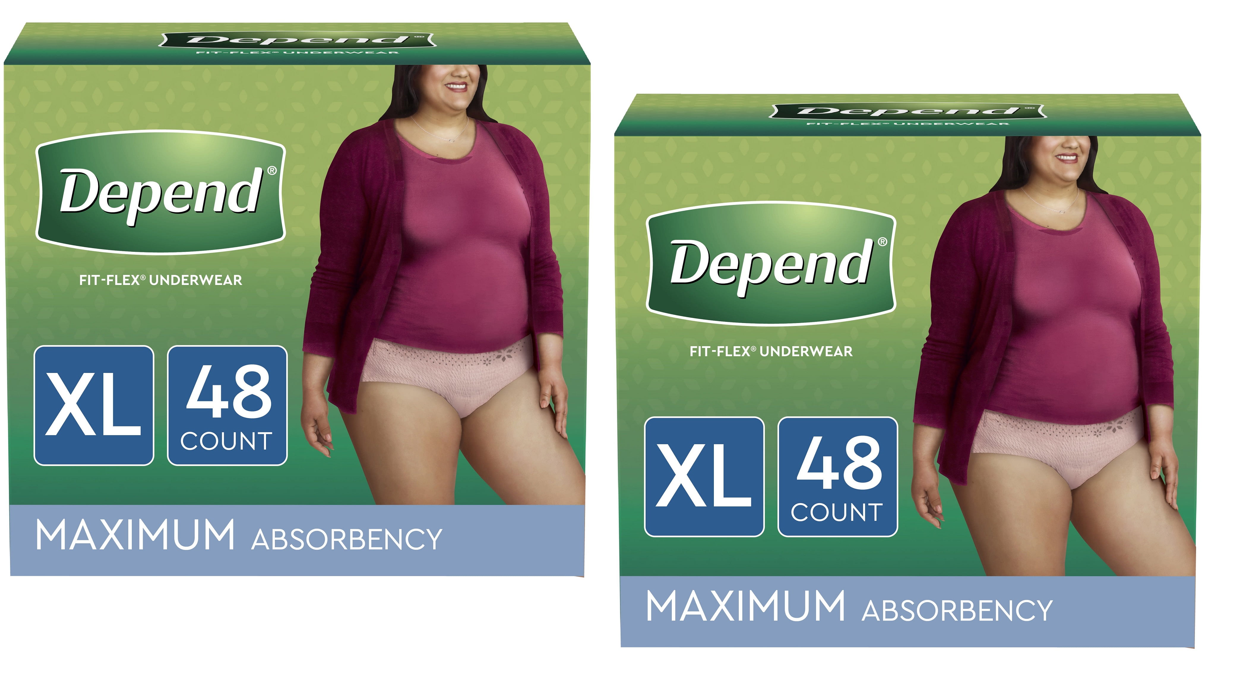 Depend Fit-Flex Incontinence Underwear for Women, Maximum Absorbency, Extra- Large, Light Pink, 48 Count (2 Packs of 24) 