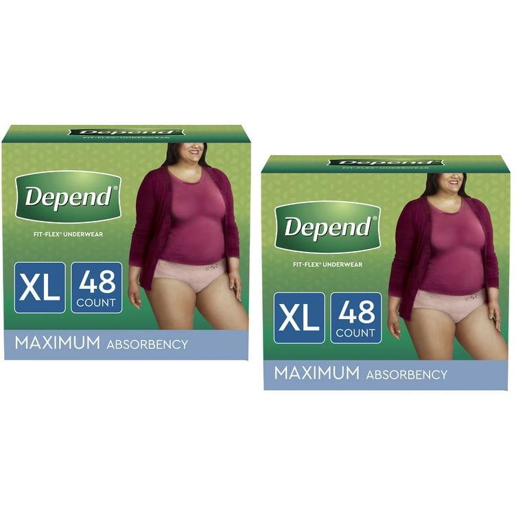 Depend Fit-Flex Incontinence Underwear for Women, Maximum Absorbency,  Extra-Large, Light Pink, 48 Count (2 Packs of 24)