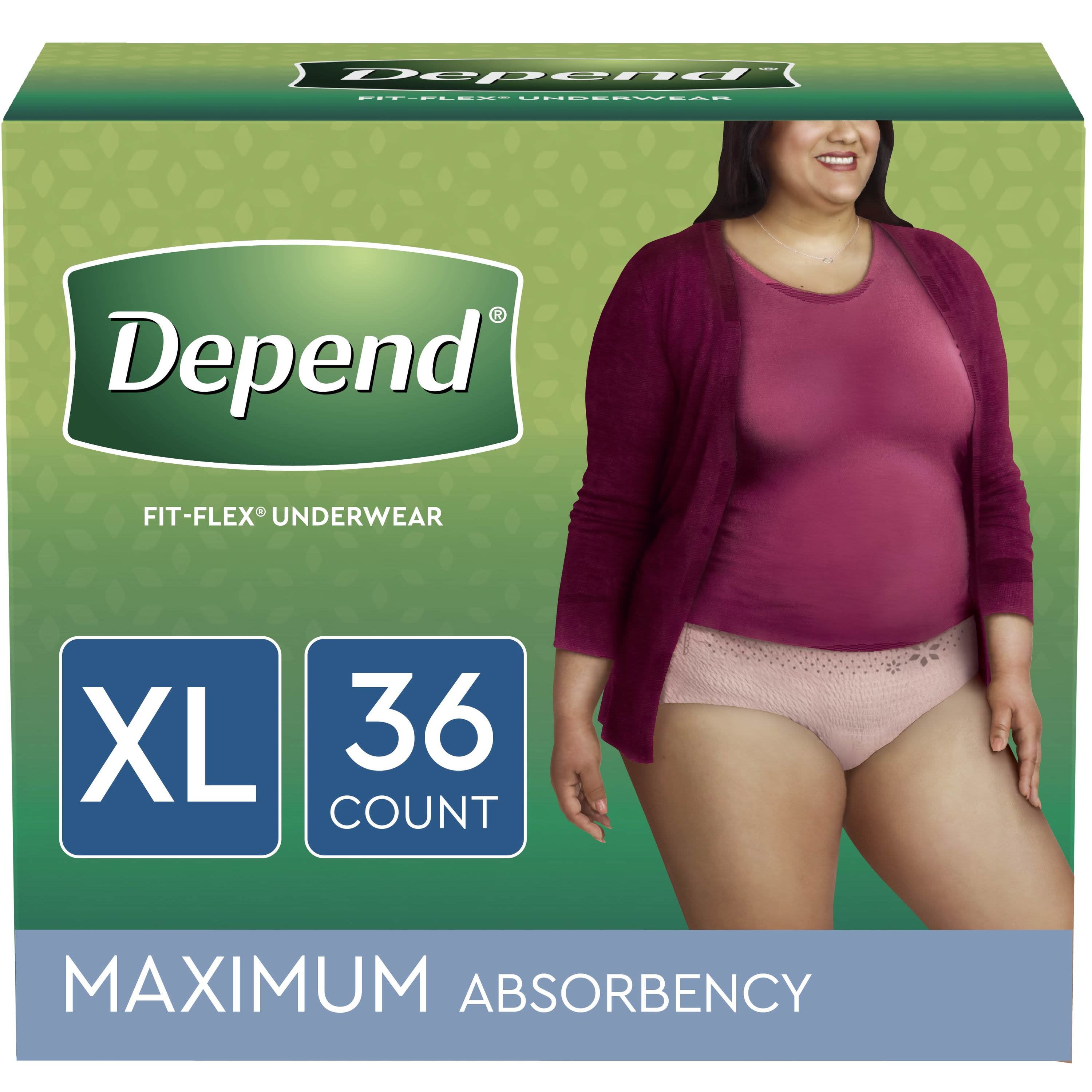 Depend Fit-Flex Incontinence Underwear for Women, Maximum Absorbency, Extra-Large, Light Pink,(Pack of 2 | Total of 72 Count)