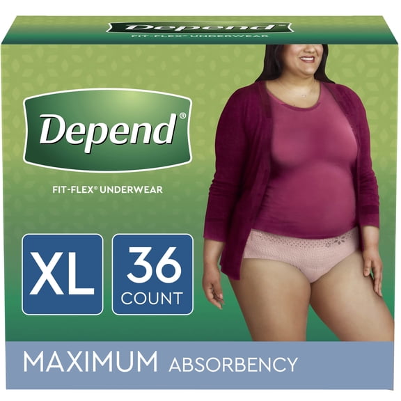Depend Fit-Flex Incontinence Underwear for Women, Maximum Absorbency, Extra-Large, Light Pink,(Pack of 2 | Total of 72 Count)