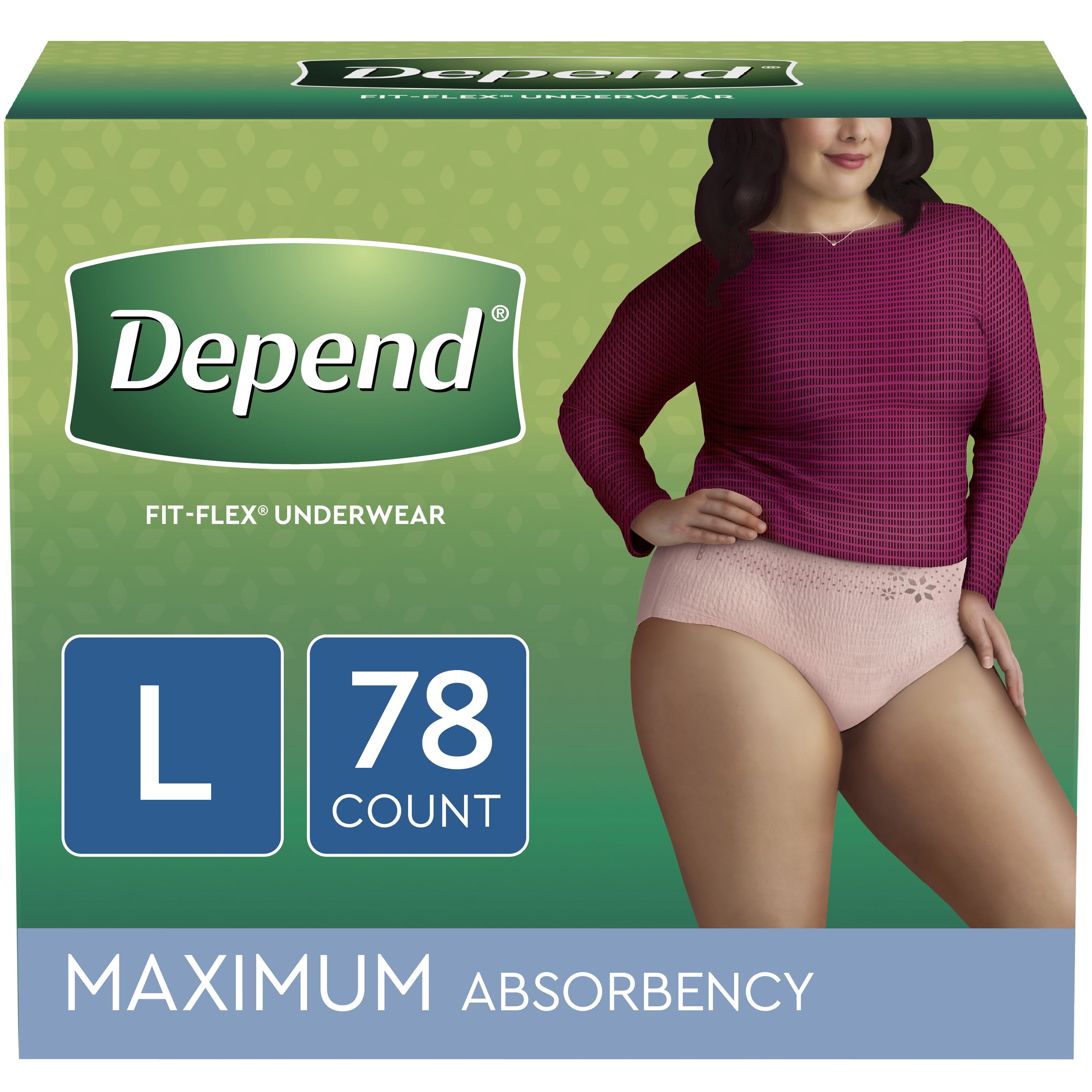 Depend Fit-Flex Incontinence Underwear for Women, Maximum Absorbency, L,  Blush, 78 Count