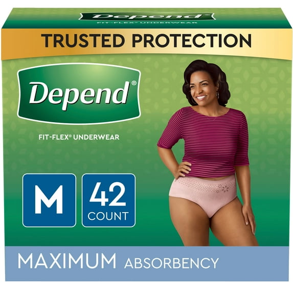 Depend Fit-Flex Incontinence Underwear for Women, Maximum Absorbency, Medium, Light Pink, 42 Count