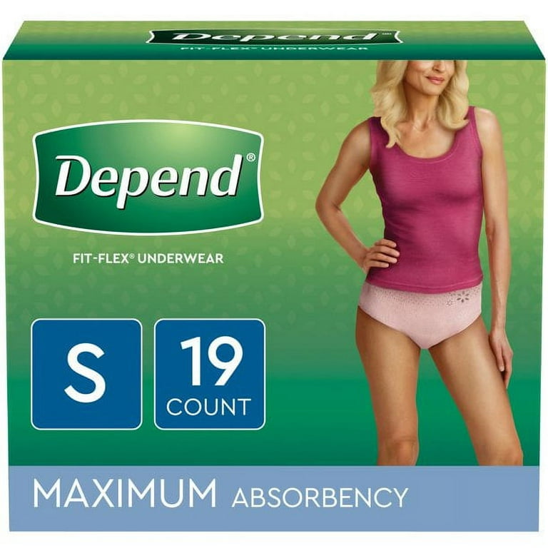 Depend Fit-Flex Incontinence Underwear for Women, Maximum Absorbency,  Small, Light Pink, 19 Count