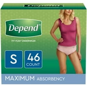Depend Fit-Flex Incontinence Underwear for Women, Maximum Absorbency, Small, Light Pink, 46 Count