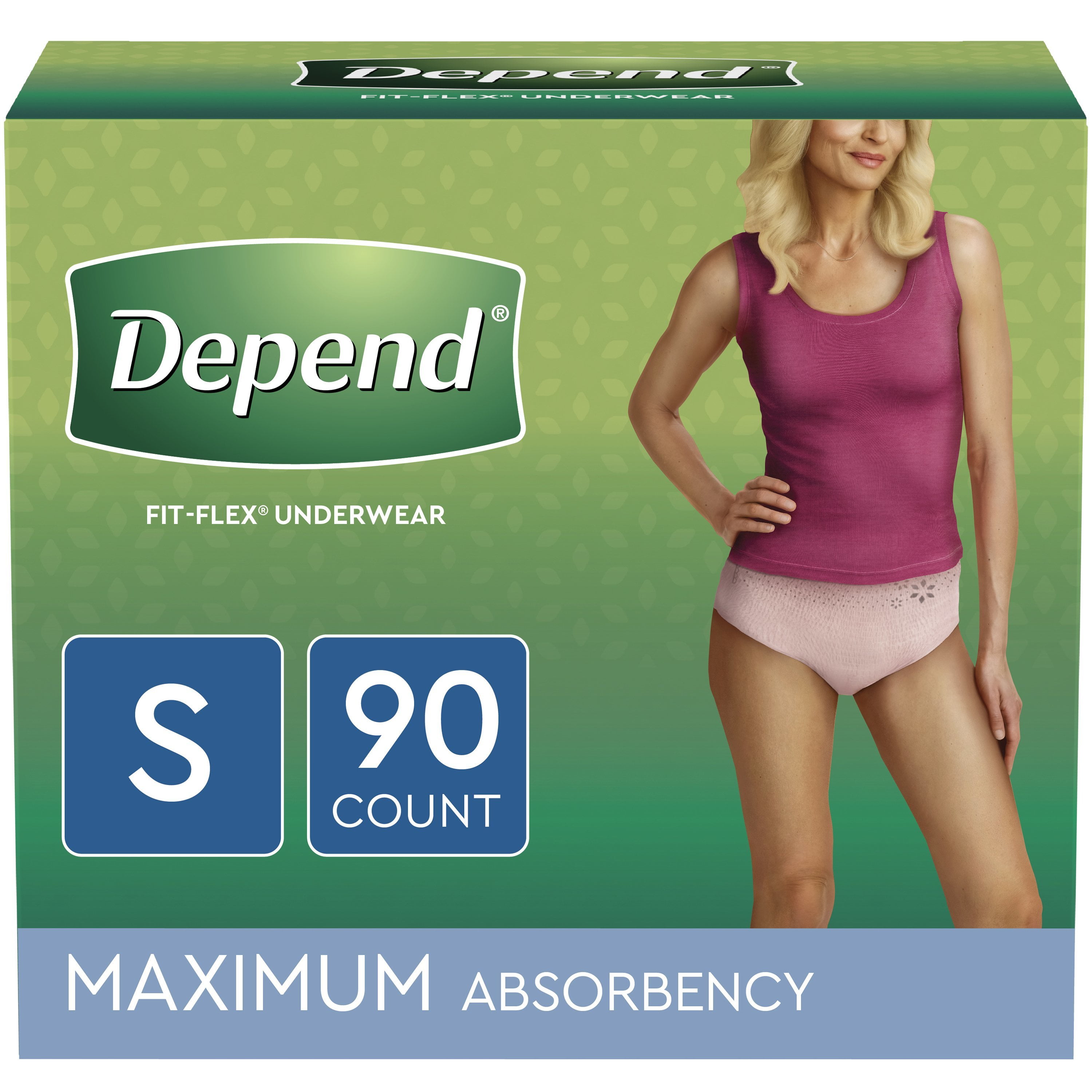 Depend Fit-Flex Incontinence Underwear for Women, Maximum Absorbency,  Small, Light Pink, 90 Count (3 Packs of 30)