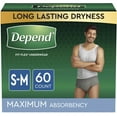 thumbnail image 1 of Depend FIT-FLEX Maximum Absorbency Incontinence Underwear For Men, S-M, 60 Count, 1 of 11