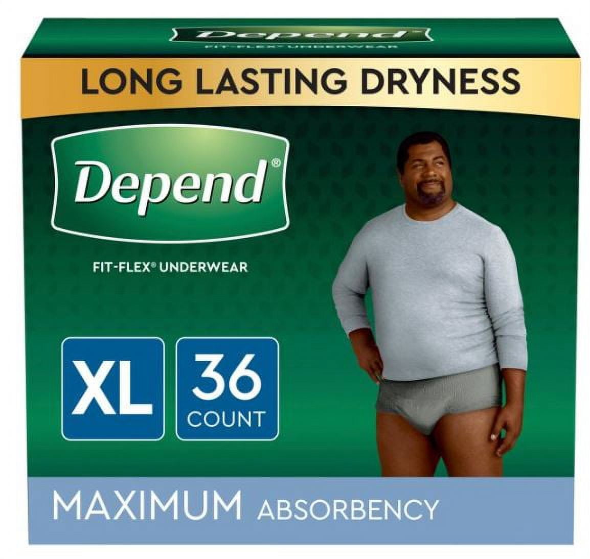 Depend Fit-Flex Men's Maximum Adult Incontinence Underwear, XL, Grey, 36 Count