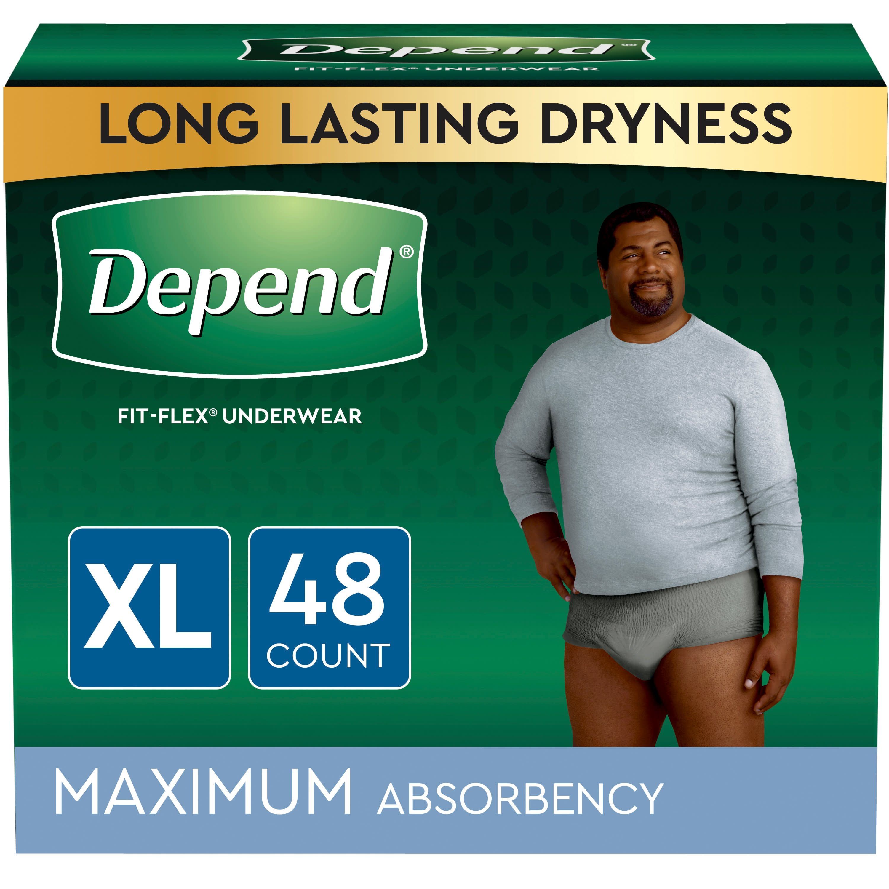 Depend Fit-Flex Men's Maximum Incontinence Underwear, XL, Grey, 48