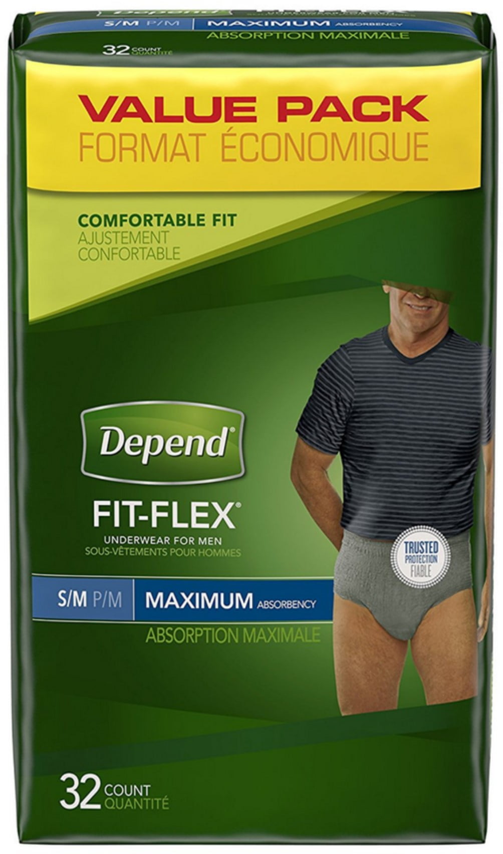 Depend Fit-Flex Underwear For Men, Maximum Absorbency, Small/Medium, 32 Ct, Pack of 3