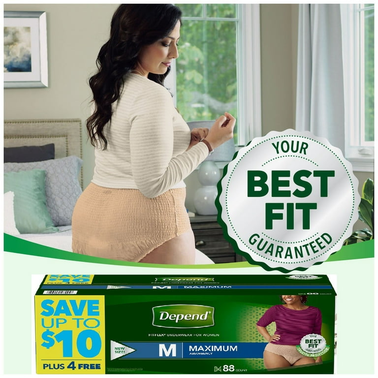 Medium, 30: Depend Fit-Flex Incontinence Underwear For Women, Maximum  Absorbency, M, Tan, 30 Count (Packaging May Vary) : : Health &  Personal Care