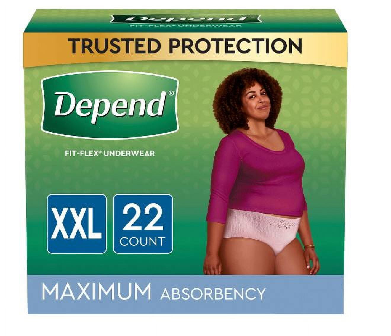 Depend Fit-Flex Women's Maximum Adult Incontinence Underwear, XXL, Light  Pink, 22 Count 