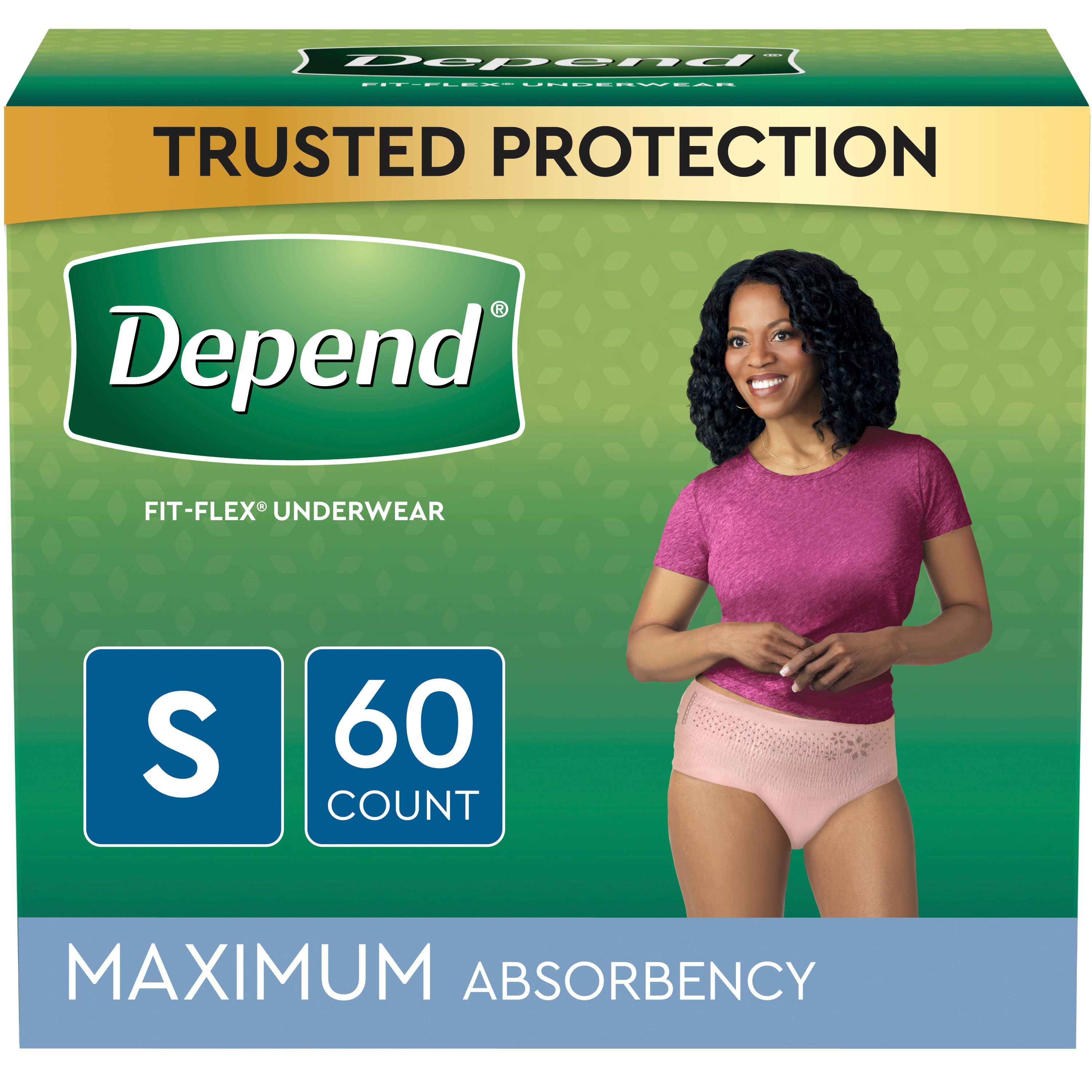 Depend Fit-Flex Women's Maximum Incontinence Underwear, S, Light Pink, 60  Count 