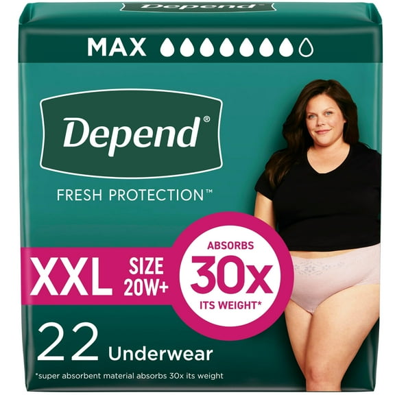 Depend Fresh Protection Adult Incontinence & Postpartum Bladder Leak Underwear for Women, Disposable, Maximum, Extra-Extra-Large, Blush, 22 Count, Packaging May Vary