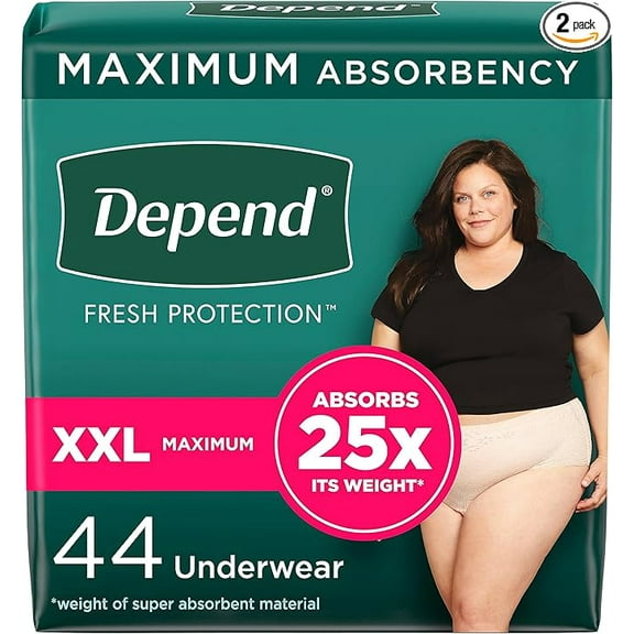Depend Fresh Protection Adult Incontinence and Postpartum Bladder Leak Underwear for Women Disposable Maximum Extra-Extra-Large Blush 44 Count 2 Packs of 22 Packaging May Vary