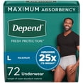 thumbnail image 1 of Depend Fresh Protection Adult Incontinence Underwear for Men Disposable Large Grey 72 Count (54203), 1 of 8