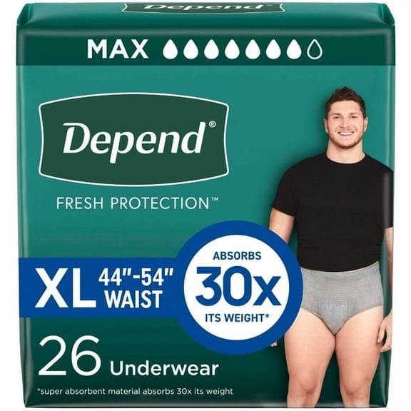 Depend Fresh Protection Incontinence Underwear for Men, Adult Diapers, XL, 26 Count