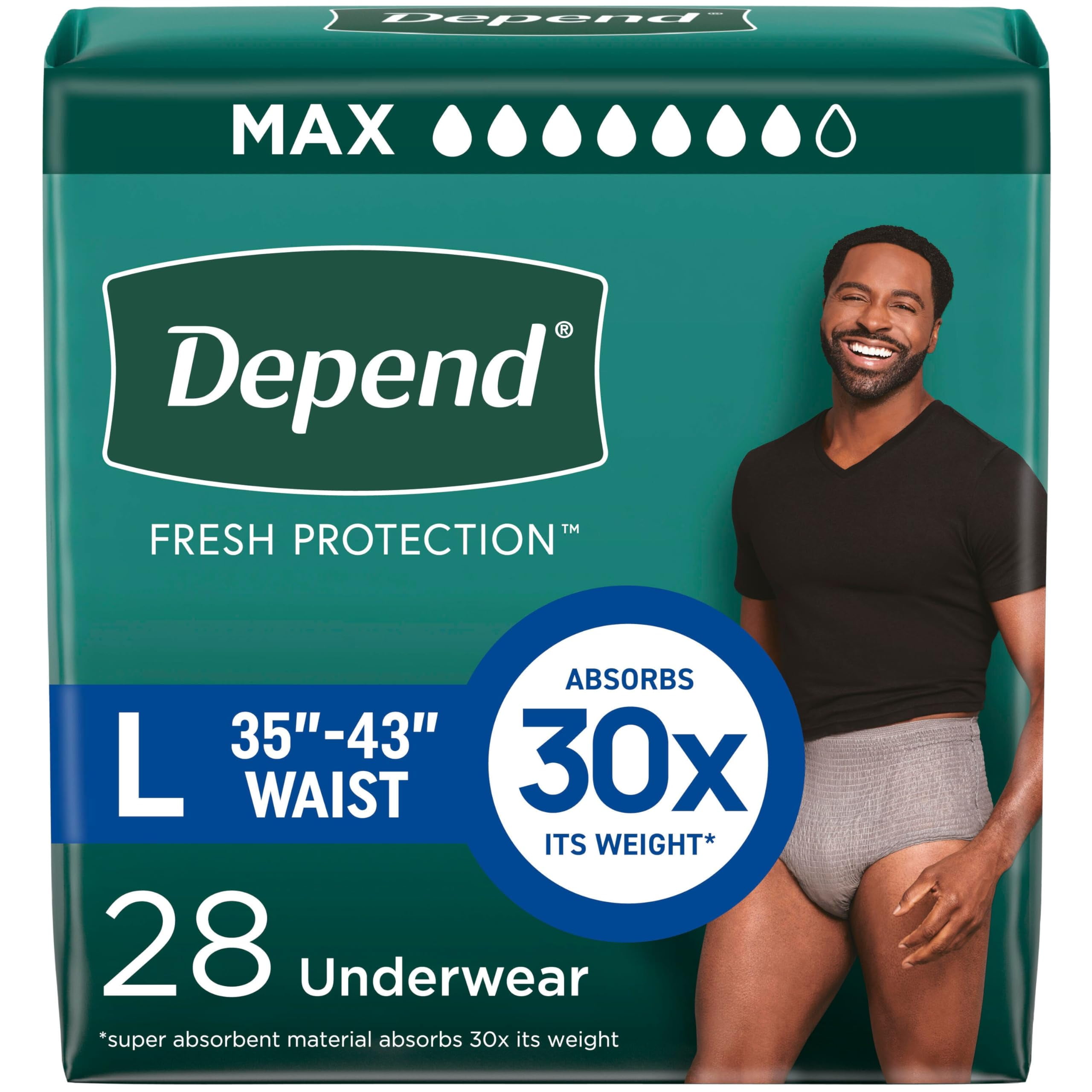 Depend Fresh Protection Adult Incontinence Underwear for Men, Disposable, Maximum, Large, Grey, 28 Count, Packaging May Vary