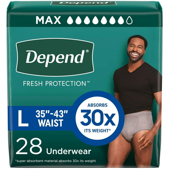 Depend Fresh Protection Adult Incontinence Underwear for Men, Disposable, Maximum, Large, Grey, 28 Count, Packaging May Vary