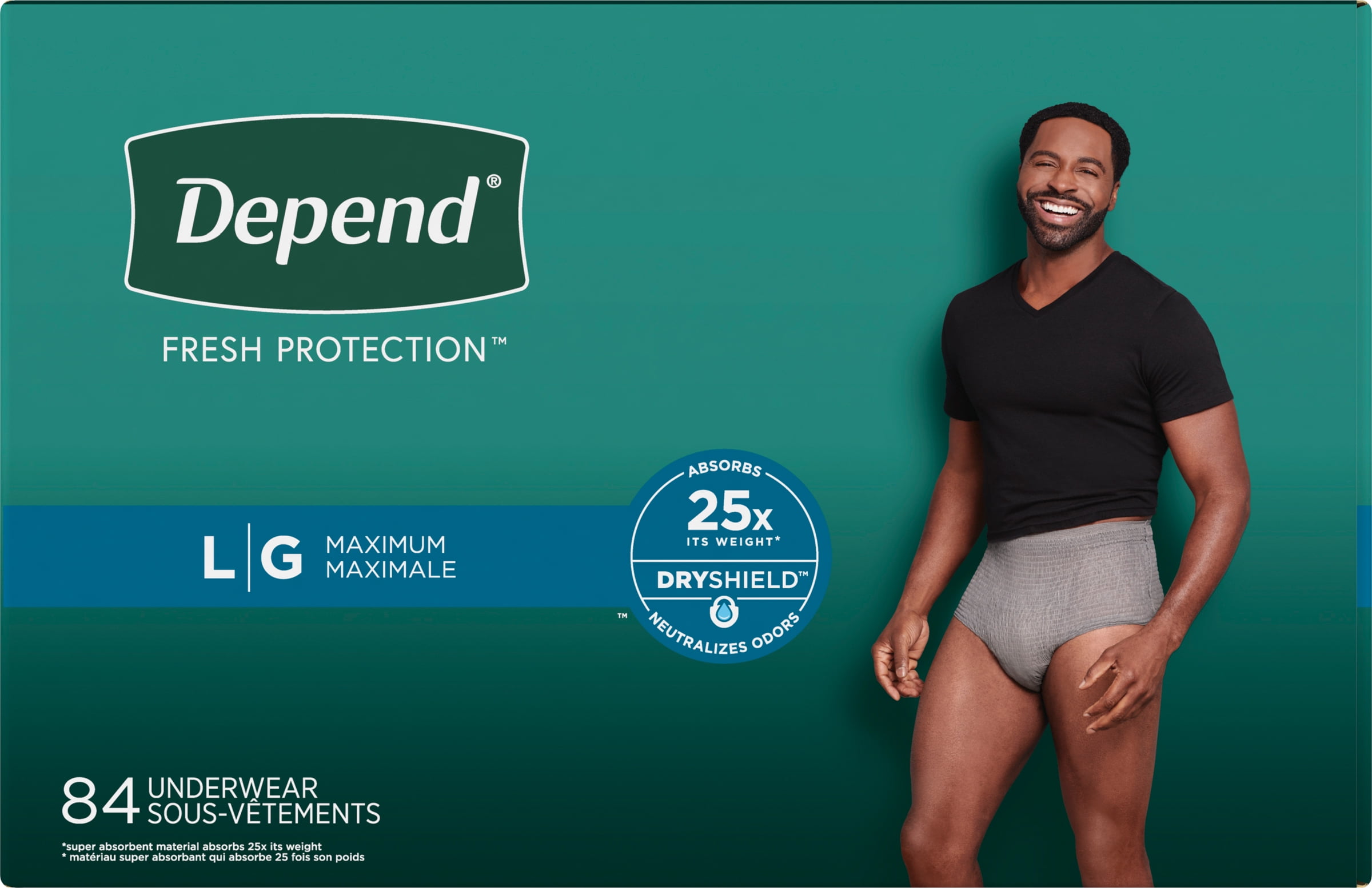 Depend Fresh Protection Adult Incontinence Underwear for Men, Large - Grey, 84 ct.