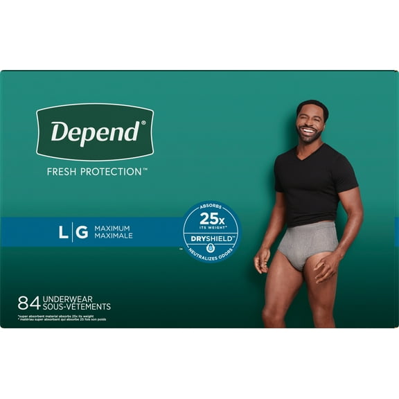 Depend Fresh Protection Adult Incontinence Underwear for Men, Large - Grey, 84 ct.