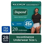 Depend Fresh Protection Incontinence Underwear for Men, Adult Diapers, L, 28 Count