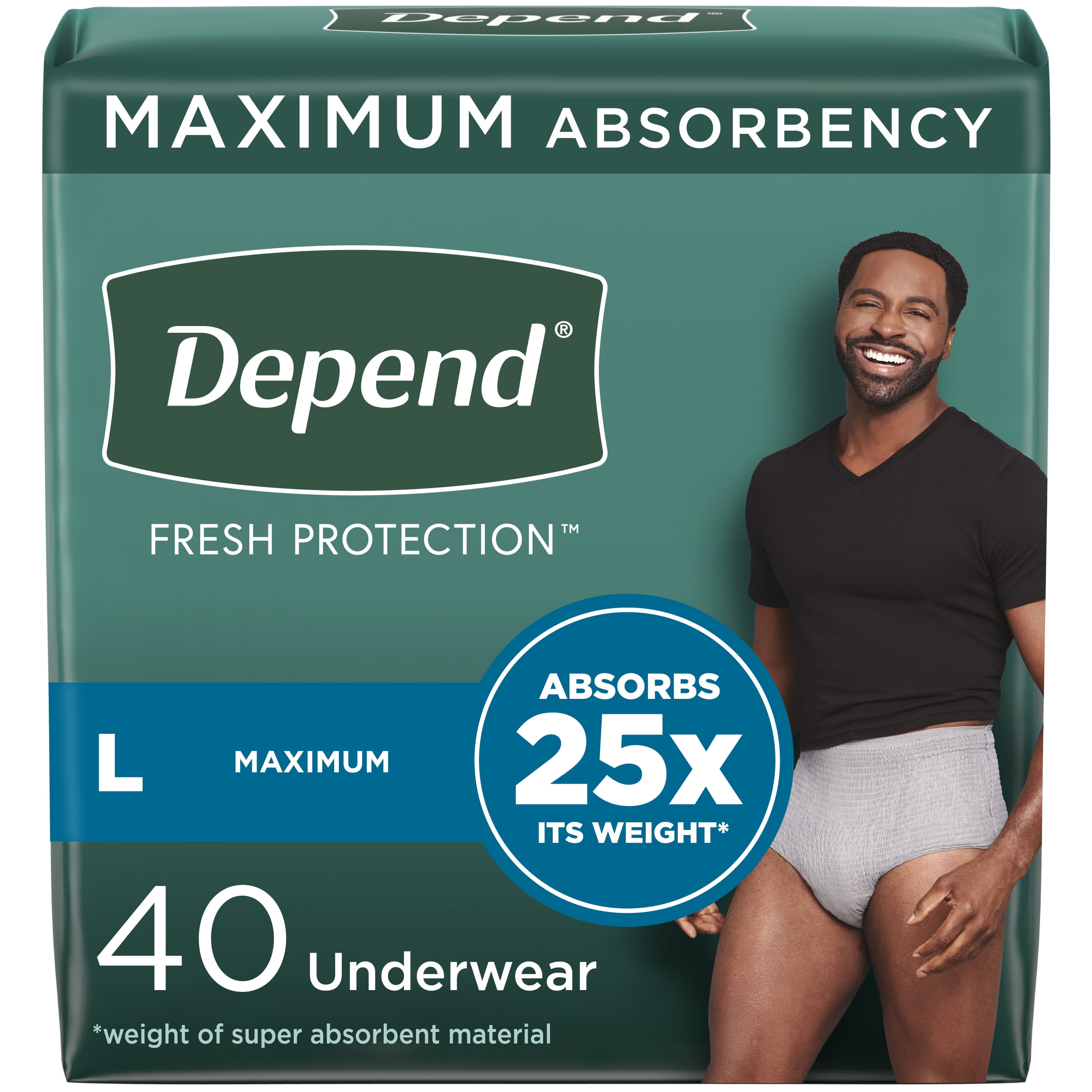 Depend Fresh Protection Adult Incontinence Underwear for Men, Maximum, L,  Grey, 72Ct