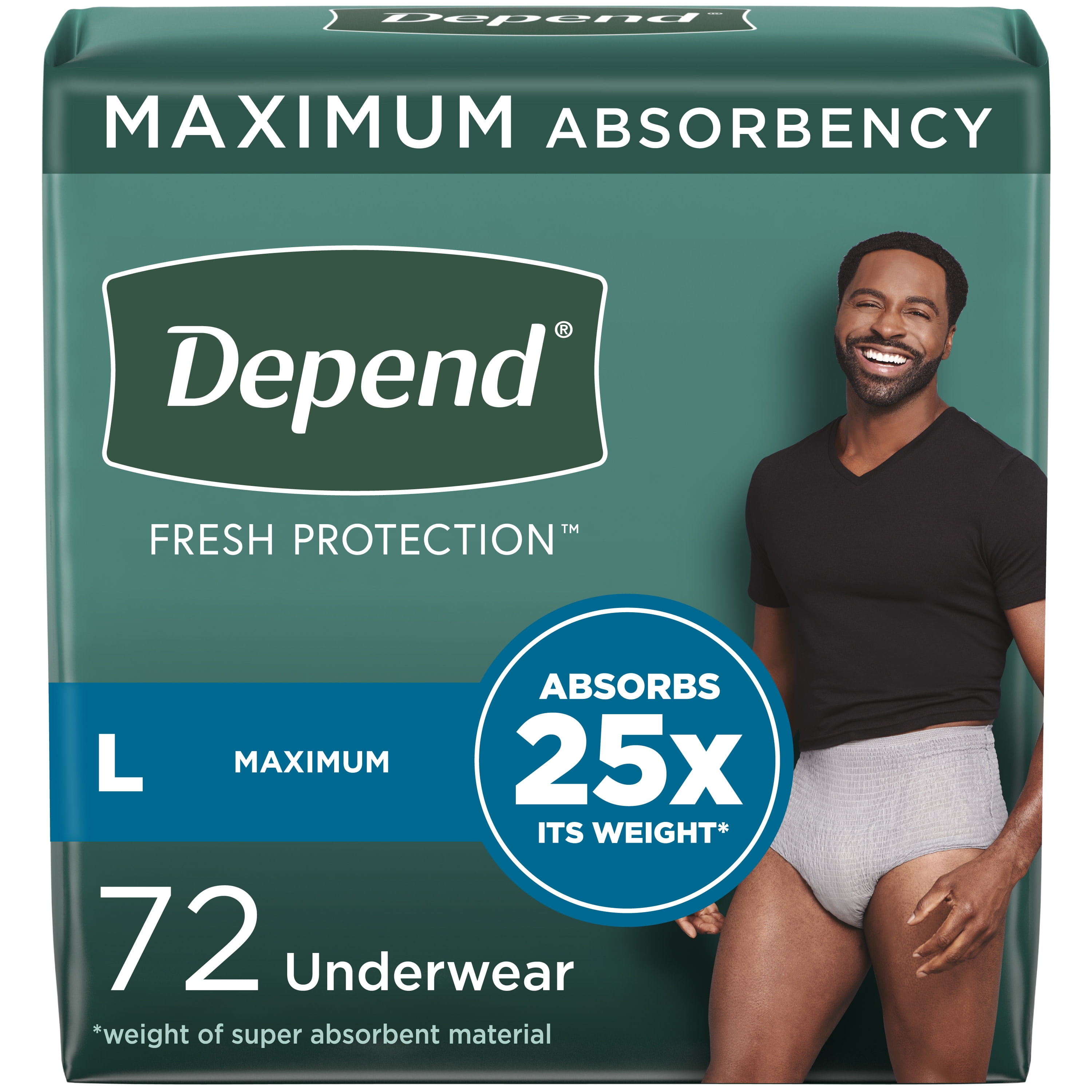 Depend Fresh Protection Adult Incontinence Underwear for Men, Maximum, L,  Grey, 40Ct