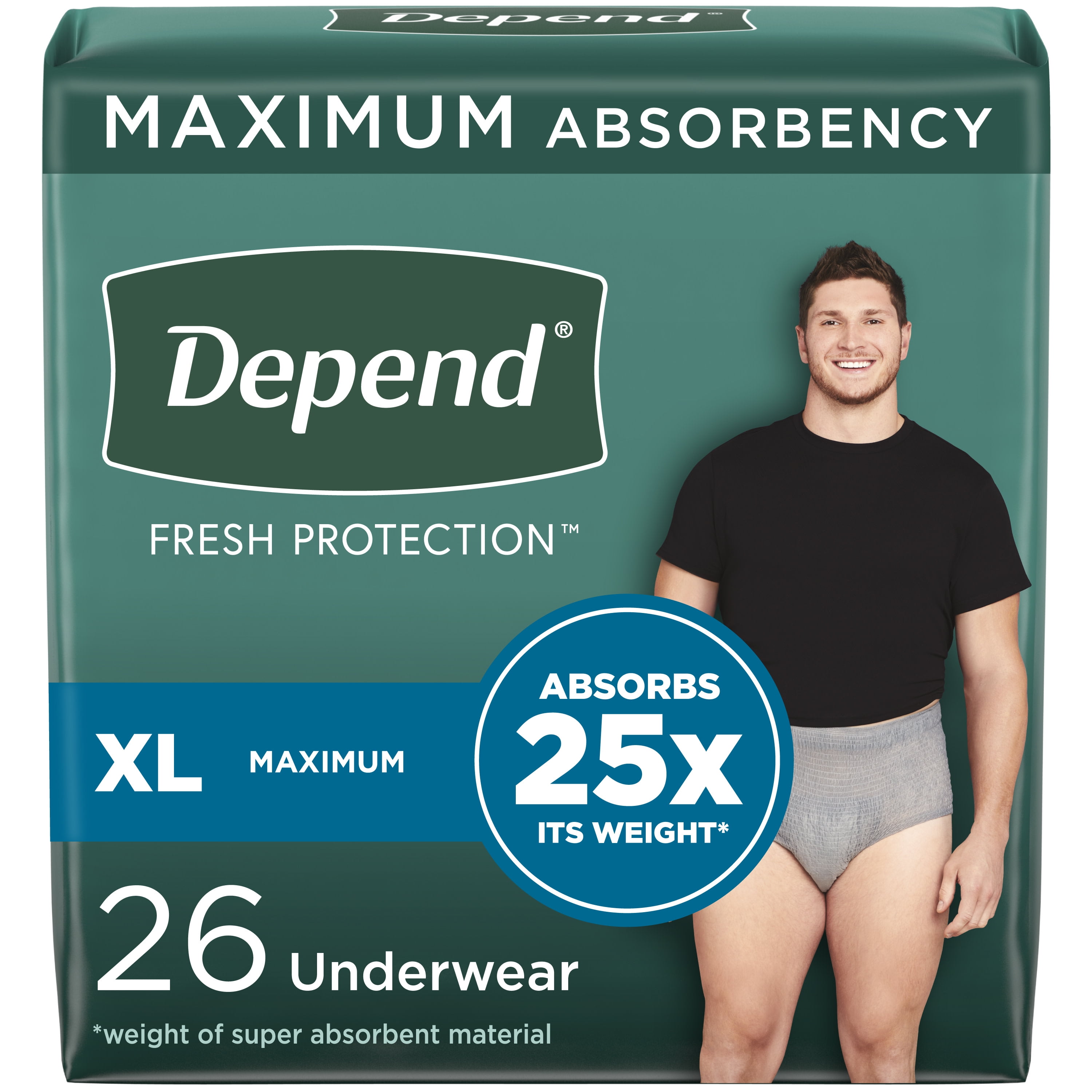 Depend Fresh Protection Adult Incontinence Underwear for Men, Maximum, XL,  Grey, 26Ct