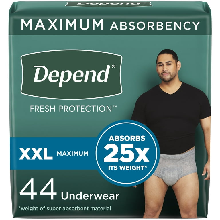 Depend Fresh Protection Adult Incontinence Underwear for Men, Maximum, XXL,  Grey, 44Ct