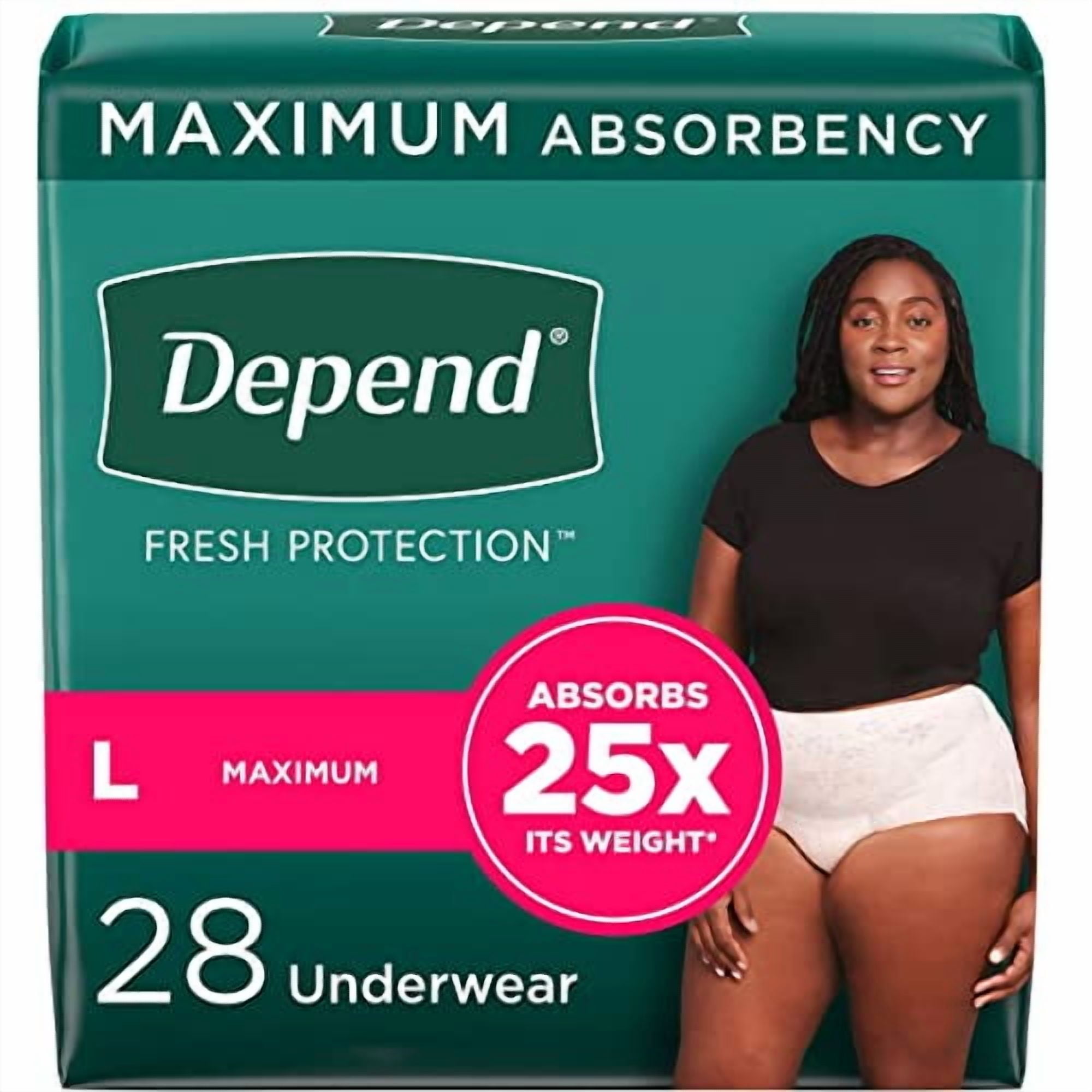 Depend Fresh Protection Adult Incontinence Underwear for Women (Formerly Depend Fit-Flex), Disposable, Maximum, Large, Blush, 28 Count