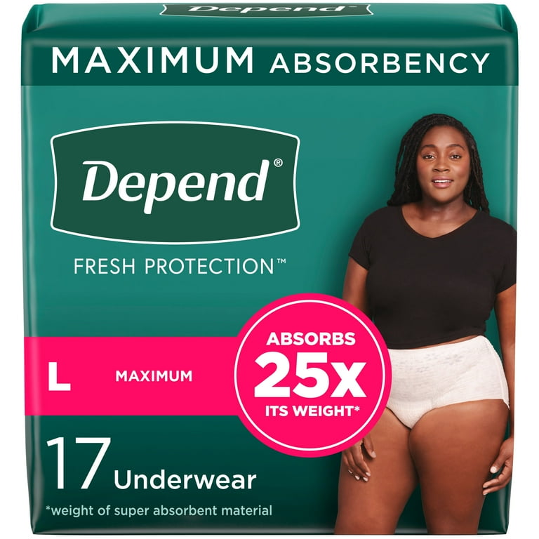 Depend Fresh Protection Adult Incontinence Underwear for Women, Maximum, L,  Blush, 17Ct 