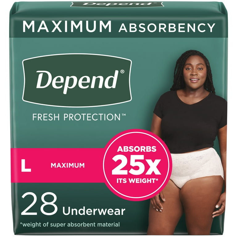Depend Fresh Protection Adult Incontinence Underwear for Women, Maximum, L,  Blush, 28Ct