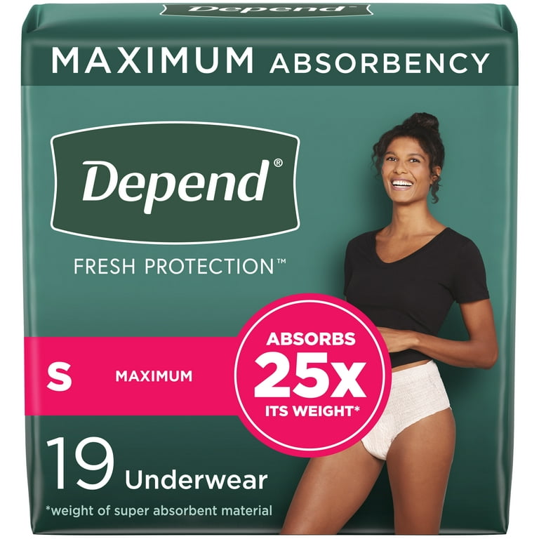 Depend Fresh Protection Adult Incontinence Underwear for Women, Maximum, S,  Blush, 19Ct