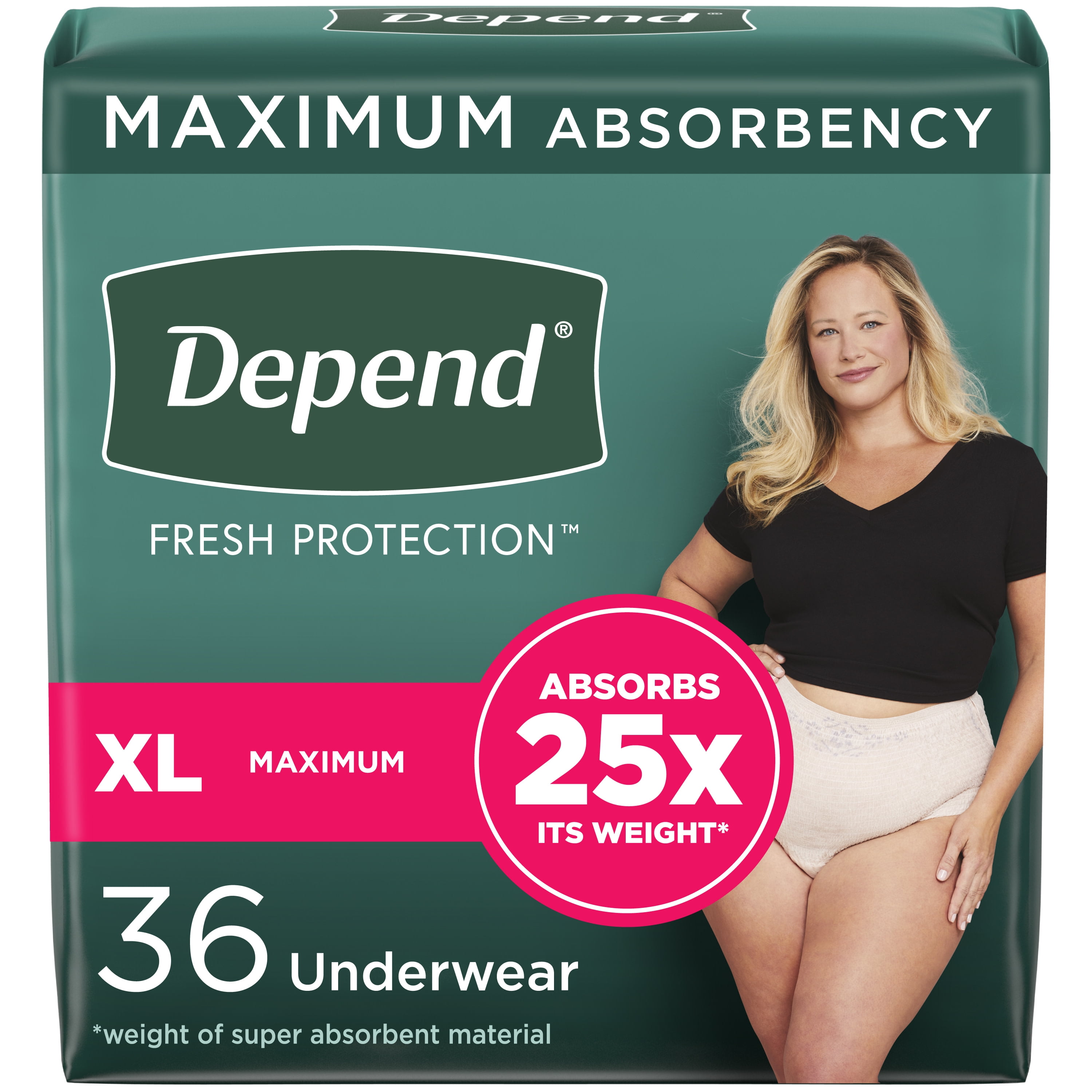 Depend Fresh Protection Adult Incontinence Underwear for Women, Maximum, XL,  Blush, 26Ct 