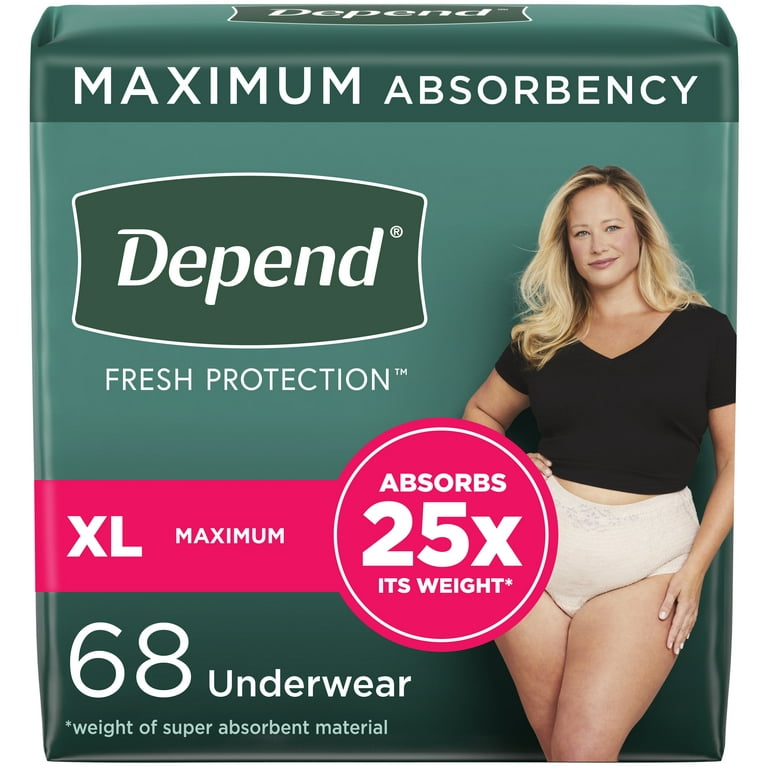 Depend Fresh Protection Adult Incontinence Underwear for Women, Maximum,  XL, Blush, 68Ct 