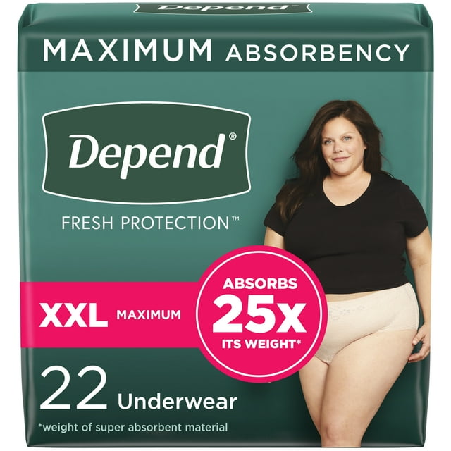 Depend Fresh Protection Adult Incontinence Underwear for Women, Maximum, XXL, Blush, 22Ct
