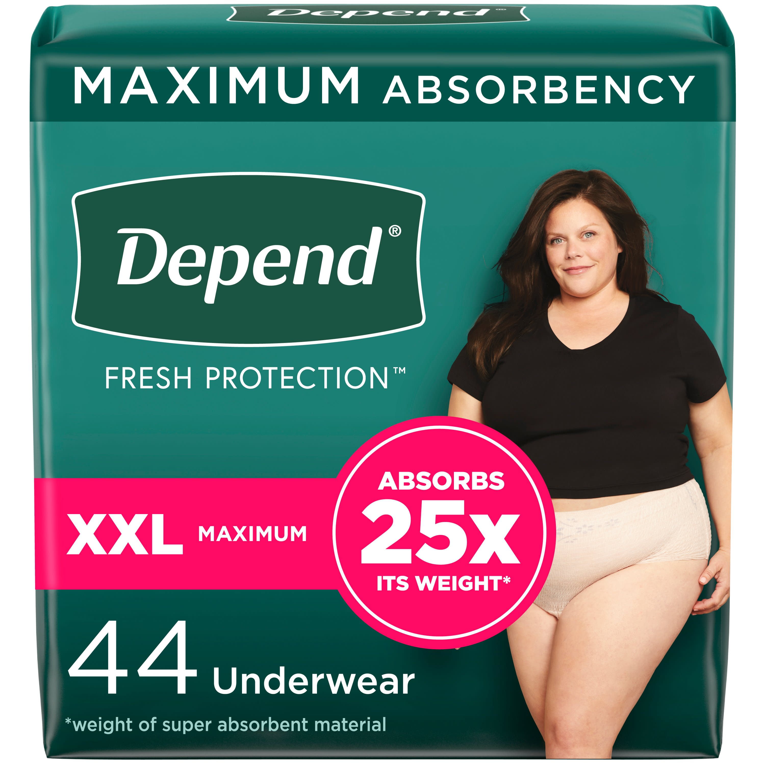 Depend Fresh Protection Adult Incontinence Underwear for Women, Maximum, XXL,  Blush, 22Ct 