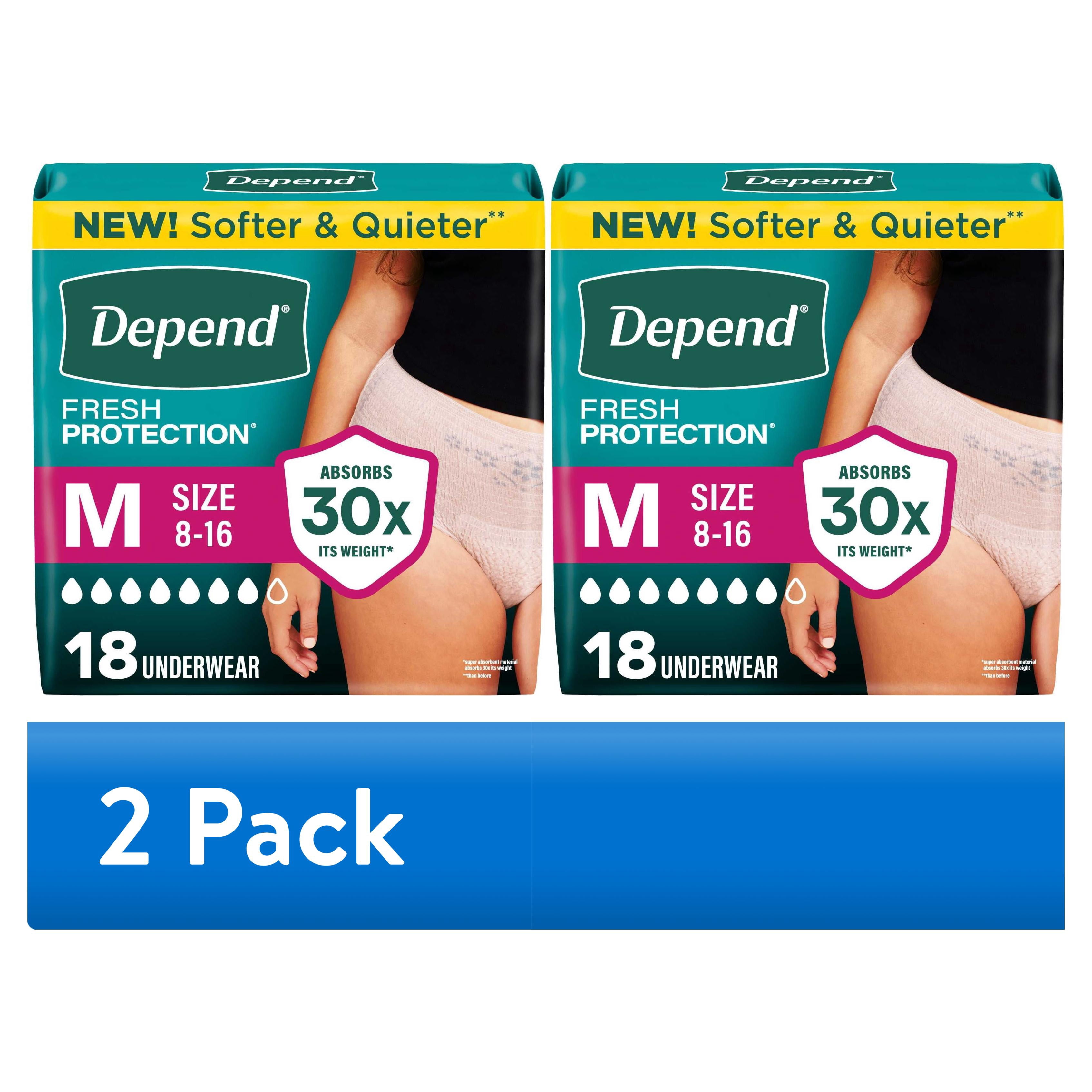 (2 pack) Depend Fresh Protection Incontinence Underwear for Women, Adult Diapers, M (18 Count)